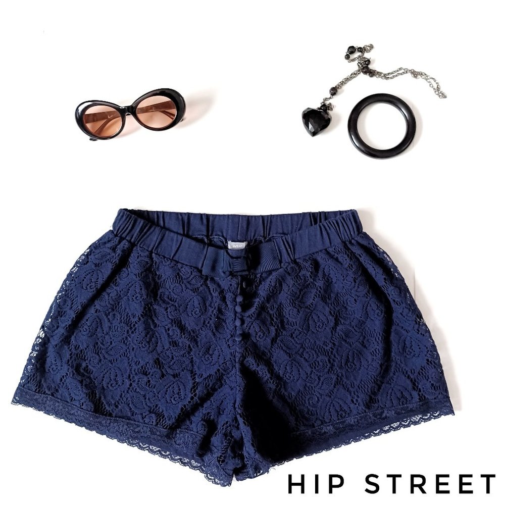 AERIE Navy Blue Lace Button and Bow Stretch Boxer Shorts S